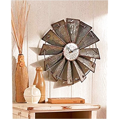 SE Metal Windmill Rustic Country Primitive Clock Wall Decor by KNL Store