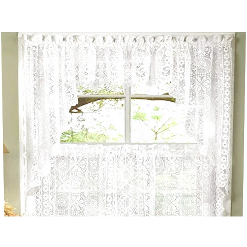 Sweet Home Collection Old World Style Floral Heavy Lace Kitchen Curtain Swag Pair, Hopewell White