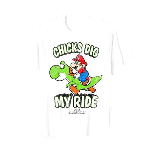 Super Mario And Yoshi Chicks Dig My Ride Portrait T-Shirt