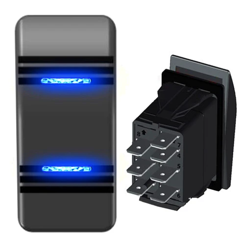RWUJILONG Car-ling 7Pin Rocker Switch DPDT On-Off-On Waterproof Boat Rocker Switches with Blue Light 12V 20A 24V 10A