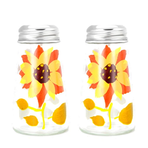 GERUSEA Baked Flower Painted Cone Salt and Pepper Shaker Set, Sunflower, Yellow, 2 Pieces