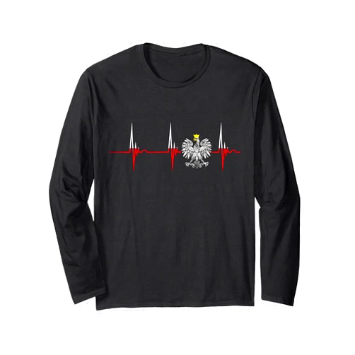 Polen Flaggen Polnische Wurzeln Polska Polska Eagle Pole Heartbeat ECG Pulse Polish Pride Long Sleeve T-Shirt