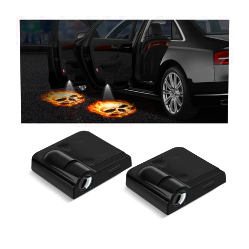 LKAHG 2Pcs Car Door Lights Logo Projector, Wireless LED Car Door Paste Welcome Courtesy Light, Holeless Magnet Sensor Ghost Shadow Welcome Lamp, Naruto Sharingan Light Accessories (Fire Skull)