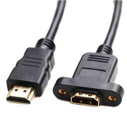 Bluwee HDMI Extension Cable High Speed HDMI Male to Female Extension Wire Cord HDMI Extender w/Screw Nut for Panel Mount - Gold Plated Plugs, Black (1FT)