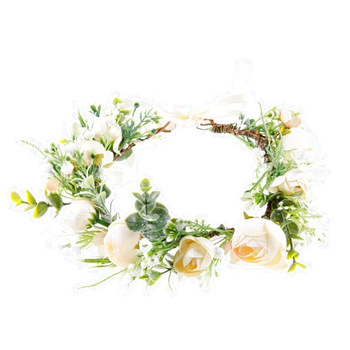 DreamLily Girls Camellias Flower Crown Birthday Photo Pops Hair Wreath Wedding Festival Floral Headpiece XM11 (A-Champagne)