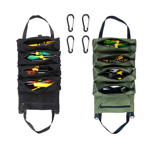 LUYEJKO 2 PCS Roll up Tool Bag,Tool Roll Bags,Small Tool Roll,Portable Tool Bag for Daily Travel (Black and Green)