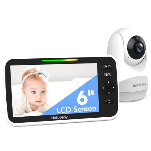 HelloBaby 6”IPS Large Screen, Video Baby Monitor with Upgraded 4000mAh Battery, 2-Way Talk, Night Vision, Pan-Tilt-Zoom, No WiFi, ECO Mode