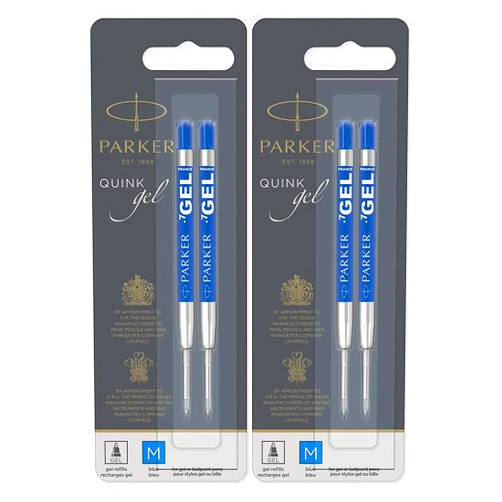 Parker Quink Refill Ink for Ballpoint Ball Pens, Medium Point, Blue Ink, 4-Total refills ( 30526PP-2PK)