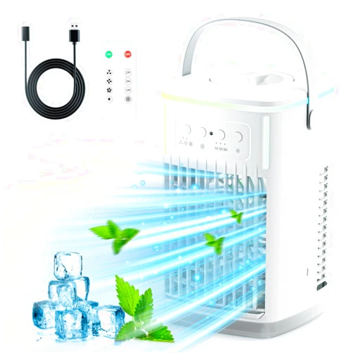 Fioge Portable Air Conditioners Fan,1500ML Dual nozzle Evaporative Mini Air Conditioner with Remote, 3 Wind Speed & 7 LED Light, Mobile personal Cooling fan for Room/Office(White)