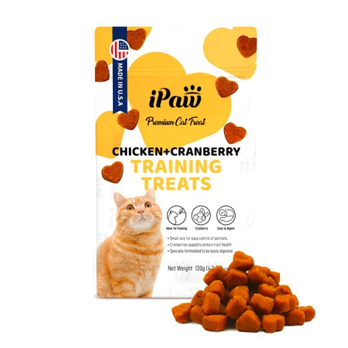iPaw Soft Cat Treats for Indoor Cats, Healthy Kitten Snacks with Probiotics, Grain Free, Easy to Digest (Chicken and Cranberry)