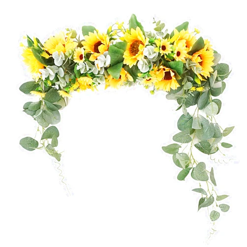 Firlar Artificial Sunflower Swag, 18 Inch Decorative Swag with Sunflowers, Green Leaves Hanging Ornament Floral Swag Door Swag for Wedding Home Party Door Wall Decoration