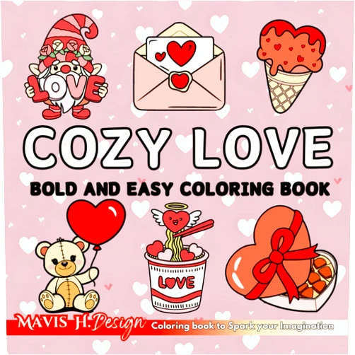 Mavis H Design Cozy Love: Cute and Romantic Coloring Book for Adults & Teens with Bold and Easy Inspired Designs to Relax, and Celebrate Love This Valentine’s Day (Bold & Easy Designs)