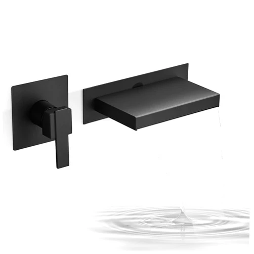 Homevacious Wall Mount Bathtub Faucet Waterfall Bathtub Single Lever Sink Filler Set with Rough in Valve Solid Brass Matte Black