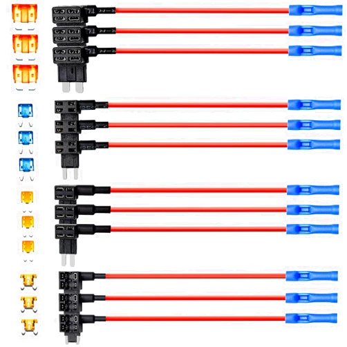 Qizpcer 12 Pack Add a Circuit Fuse TAP - 12V Fuse Adapter for Car - Mini Automotive Fuse Connector ATC AMP Blade Fuse Holder