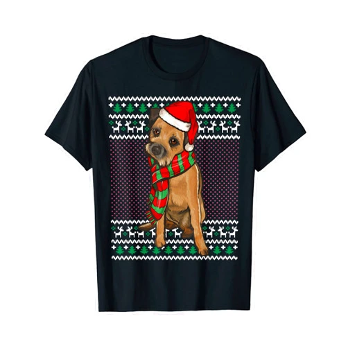 Amo Cane Border Terrier Ugly Christmas Border Terrier Christmas T-Shirt