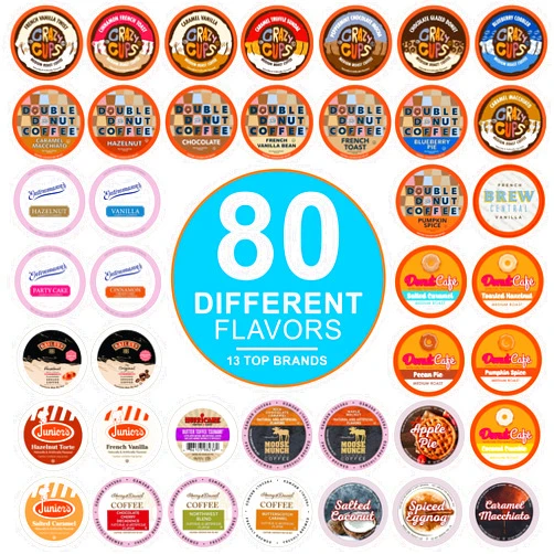 Crazy Cups Flavored Coffee Pods Variety Pack for Keurig K Cups Brewers, Assorted Flavored Coffee Sampler, 80 Count