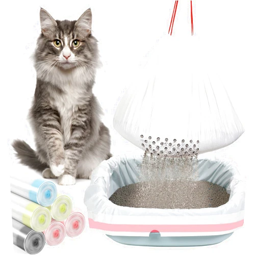 Jutom 84 Count Sifting Cat Litter Box Liners with Holes Extra Large Cat Litter Bags Jumbo Thick Pan Liners with Drawstring, 36 x 18 Inch