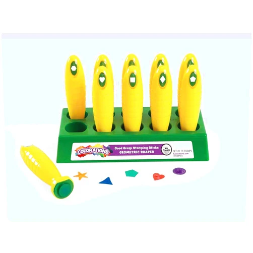Colorations Shapes Easy to Hold Good Grasp Kids Stamping Sticks Set of 10, 1-1/2