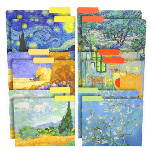The Gifted Stationery File Folders - 12 Pack, Letter Size, Multicolor Van Gogh Floral with 1/3 Cut Tabs - Decorative File Folders for Office Supplies for Document Organization