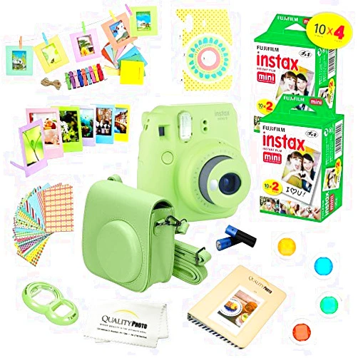 Fujifilm Instax Mini 9 Camera + Fuji INSTAX Instant Film (40 Sheets) + 14 PC Instax Accessories kit Bundle - Lime Green