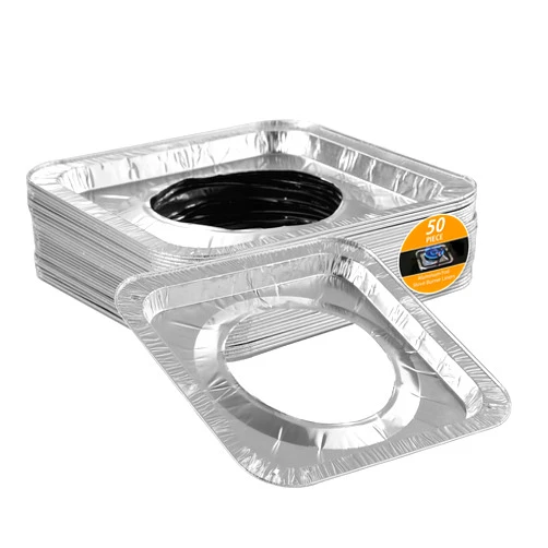 SOKTDO Aluminum Foil Stove Burner Covers, Disposable Gas Burner Liners, 8.6 Inch Gas Range Top Protectors for Keep Stove Clean (Silvery Square, 50 PIECE), FYD5010
