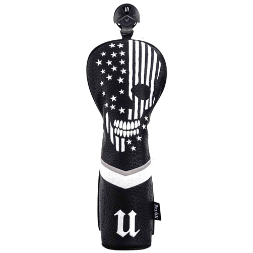 Caiobob mytag Golf Skull Skeleton Head Cover Golf Club Black Leather Headcovers Set Fits Driver Fairway Wood Hybrid Utility Putter Iron Wedge Headcover