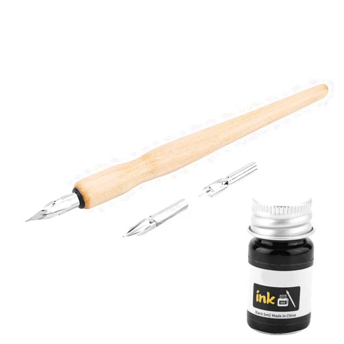 Wifehelper Comic Pen Set, Comic Pen Set 3 Nibs + 1 Wood Holder + 1 Ink Calligraphy Drawing Art Supplies School Stationery, Calligraphy Drawing Art Supplies, School Stationery