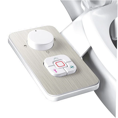 SAMODRA Bidet Attachment, Non-Electric Cold Water Bidet Toilet Seat Attachment with Pressure Controls, Retractable Self-Cleaning Dual Nozzles for Frontal & Rear Wash - Brushed Nickel