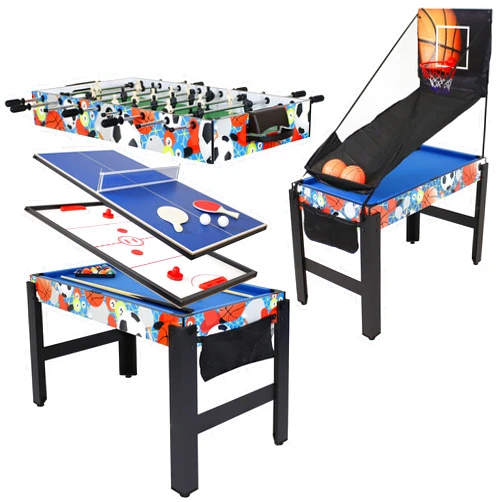 Sunnydaze 45-Inch 5-in-1 Multi-Game Table - Billiards, Push Hockey, Foosball, Ping Pong, and Basketball - Weathered Gray