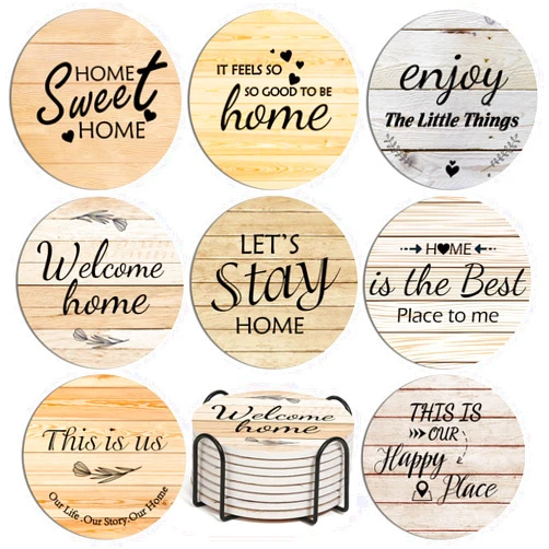 Billbotk Farmhouse Coasters Set of 8, Ceramic Drink Coaster for Coffee Table Decor, Funny House Warming Gifts for New Home, 4 Inches