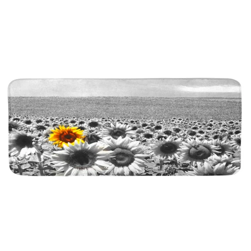 Lunarable Modern Kitchen Mat, Sunflower Field Black and White a Single Yellow Flower Spring Landscape Individuality, Plush Decorative Kitchen Mat with Non Slip Backing, 47
