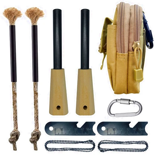 OTXEER Fire Starter Survival Tool, Magnesium Ferro Rods Fire Starter Kit Waterproof Emergency, Wick Hemp Cord Tinder Paraffin Wax, Multifunctional Bag Large Hook