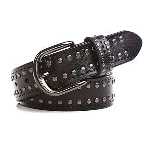 YCMI Womens Circle Studded Leather Belt, Punk Rock Rivets-Belt Ladies Belt for Jeans Pants Dresses,PU Leather Belt for Women