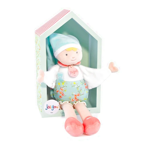 Jolijou LES Petits GUILIS - Baby Comforter - Almond Colour - Blue - 30 cm - Newborn Gift - Pretty Gift Box - JJ6046
