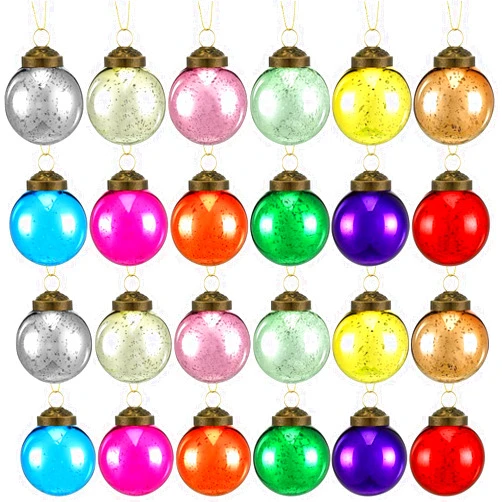 Layhit 24 Christmas Multicolor Mercury Glass Ornaments Vintage Style Glass Ball Ornaments Christmas Mercury Glass Decor for Home Xmas Tree Wedding Holiday Party Decor, 2