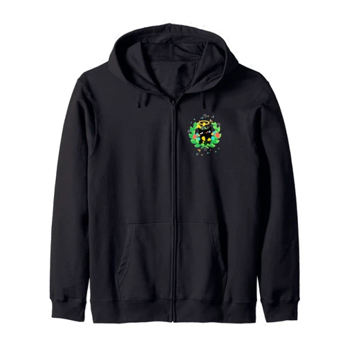 Visit The Feline Serenity Apparel CUTE BLACK ANGEL CAT HALO KITTEN SPRING GREEN WREATH Cute Zip Hoodie