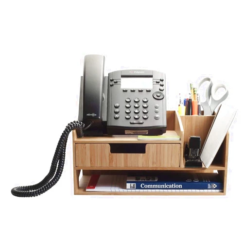 MobileVision Bamboo Telephone Stand w/Drawer Paper Tray & Pencil Holder Storage Solution for office products pens scissors staplers notepads business cards & more