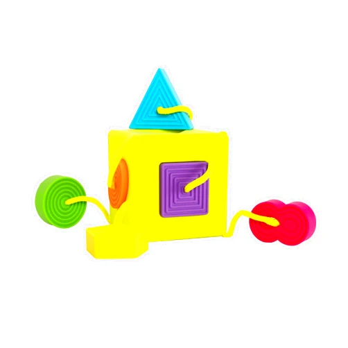 Fat Brain Toys OombeeCube, Toddler and Baby Toys 10 Months and Up, Travel-Friendly Shape Sorter with Tethered Shapes for Early Learning