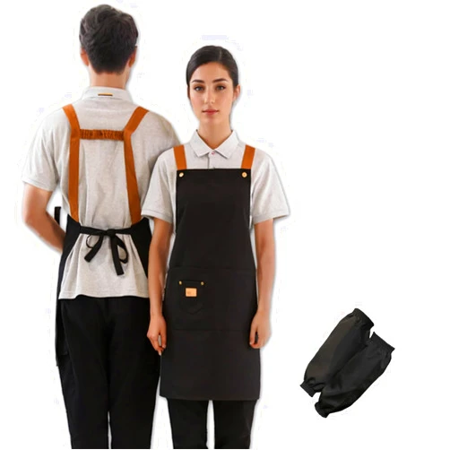 QUARRYUS Adjustable Waterproof Canvas Chef Aprons with A pair of sleeves - Professional Cooking Unisex Apron for Men & Women