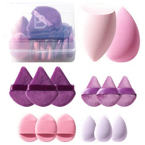 BS-MALL Makeup Sponge Set BS-MALL Triangle Puff 14 Pcs for Liquid, Cream, and Powder, Multi-colored Makeup Sponges and Mini Sponge (A-Purple)