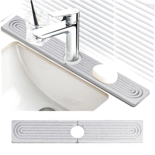 GNOWE Faucet Mat for Kitchen Sink Diatomite Fast Drying Stone Sink Tray Absorbent Mat Faucet Splash Guard for Kitchen Sink and Bathroom Counter