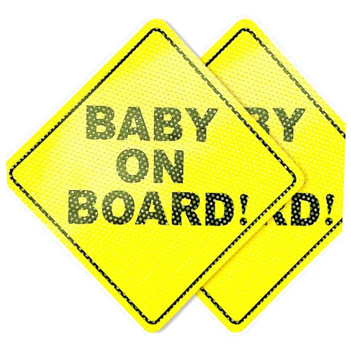 CoguZed Baby on Board Stickers for Cars, 2 Pcs 5x5 Inch Safety Signs, Bright Yellow, Easy Peel, Strong Adhesive, No Suction Cup or Magnet Needed