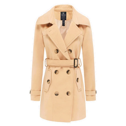 wantdo Women's Double Breasted Pea Coat Winter Mid-Long Trench Coat with Belt