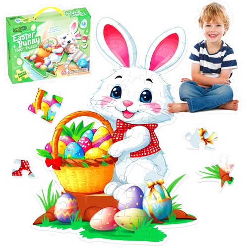 Larchio Easter Gifts for Kids, 45PCS Bunny Floor Puzzle for Kids Age 4-8 Large Jigsaw Puzzles Easter Basket Stuffers for Boys Girls
