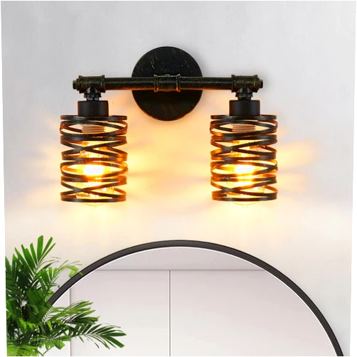 Bsyormak Black Bathroom Light Fixtures, 2-Light Bathroom Vanity Light with Metal Coil, Vintage Wall Sconces Lights Over Mirror, Wall Mounted Lights for Living Room