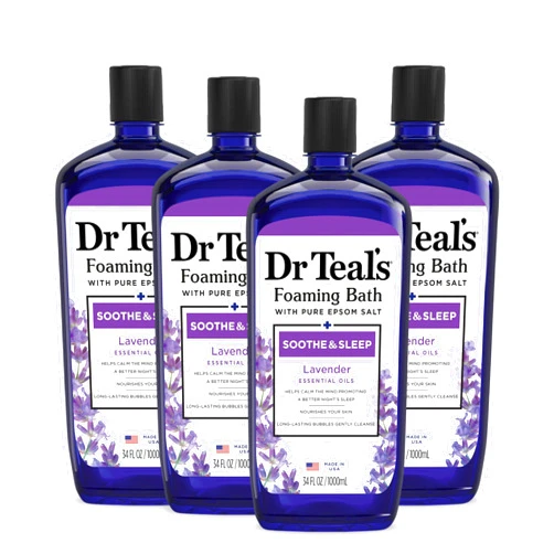 Dr Teal's Foaming Bath with Pure Epsom Salt, Soothe & Sleep with Lavender, 34 fl oz (Pack of 4) (Packaging May Vary)