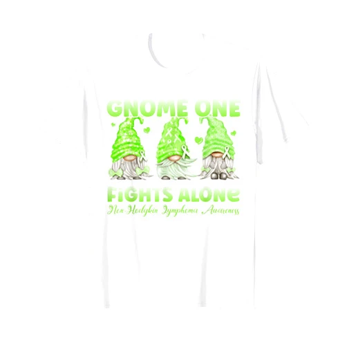 All Cancer Ribbon Apparel & Cancer Awareness Gnome One Fights Alone Lime| Non Hodgkin Lymphoma Awareness T-Shirt