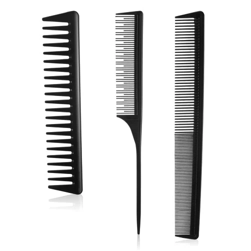Patelai 3 Pcs Wide Tooth Detangling Hair Comb Detangling Hair Comb Hair Styling Comb Set, Carbon Fiber Cutting Comb Anti Static Heat Resistant Comb for Women Curly Straight Long Hair, Black (Delicate)