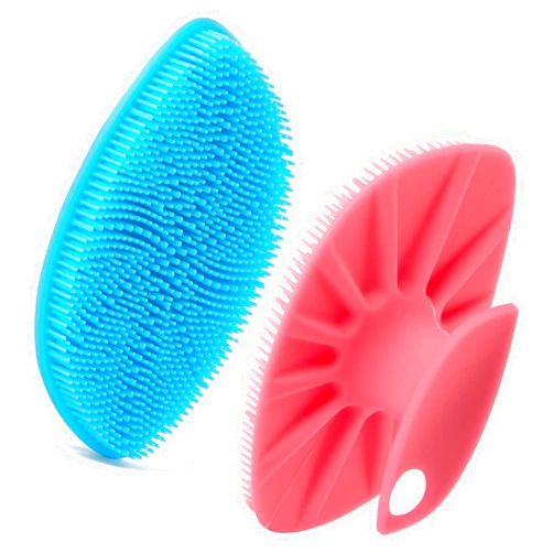 HIEERBUS Baby Bath Brush, Exfoliating and Massaging Cradle Cap Bath Brushes - Silicone Cradle Cap Scrubber for Newborns,Babies Essential for Dry Skin, Cradle Cap and Eczema (Blue + Pink)