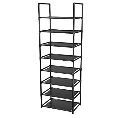 UrMsun 8 Tiers Shoe Rack 16-20 Pairs Sturdy Shoe Shelf Non-Woven Fabric Shoe Tower Organizer Cabinet Black Tall Narrow Shoe Rack